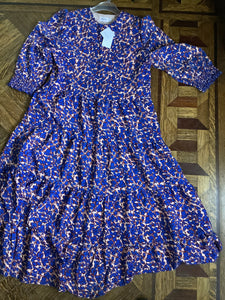 BLUE FORAL PRINT TIERED DRESS