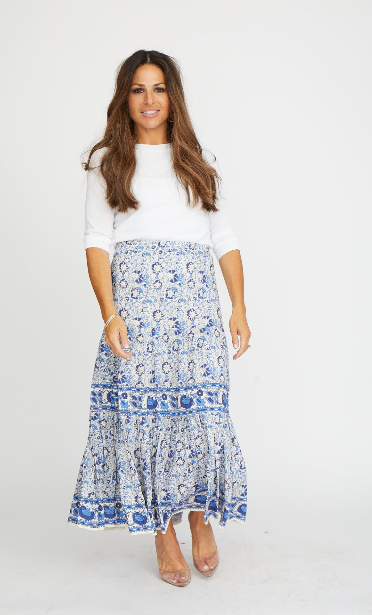 Blue Floral Printed Skirt