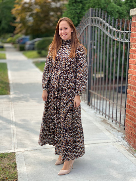 Printed Mock Neck Maxi