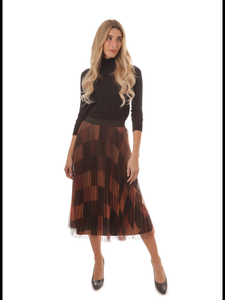 Brown Rust Black Pleated Tulle Skirt