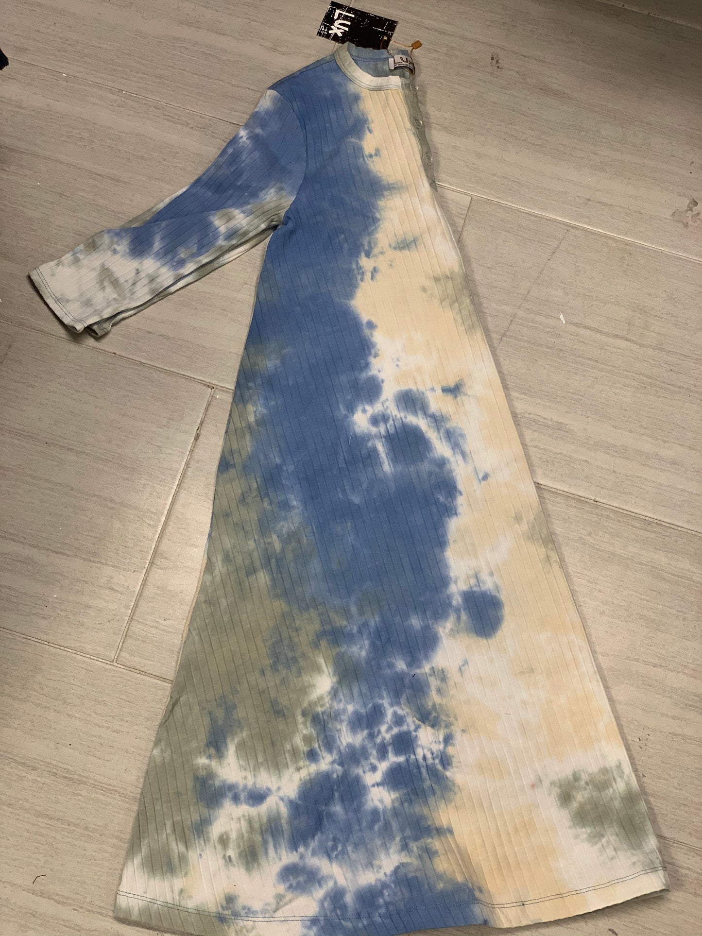 Tie Dye Ribbed Henley Dress