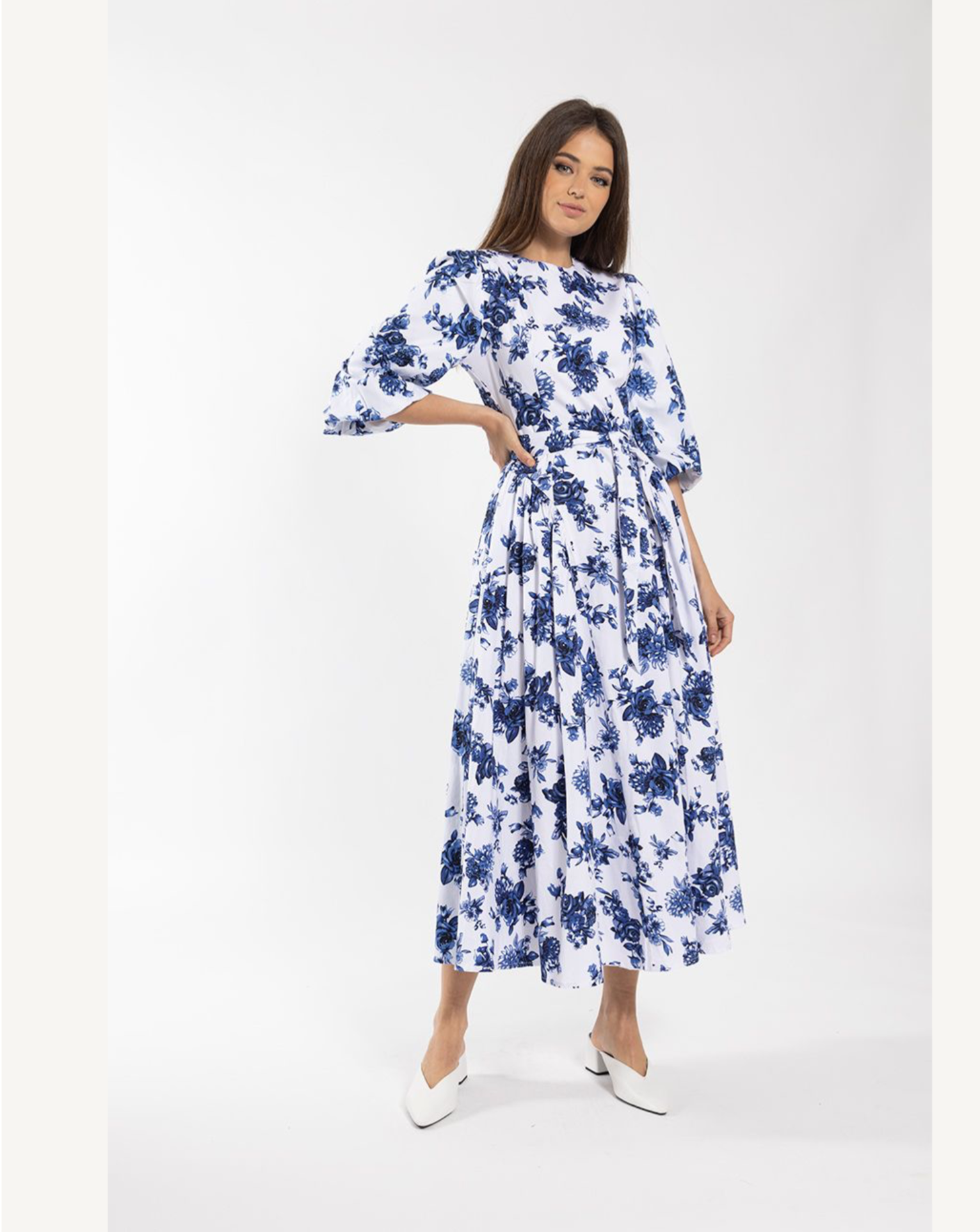 bold floral midi dress Bright Side Chic Floral Midi Dress in Blue M / Blue