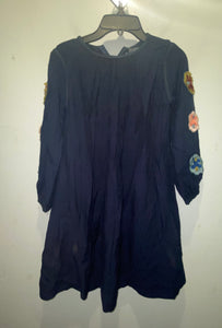 Navy Dress with Flower Detail on sleeves