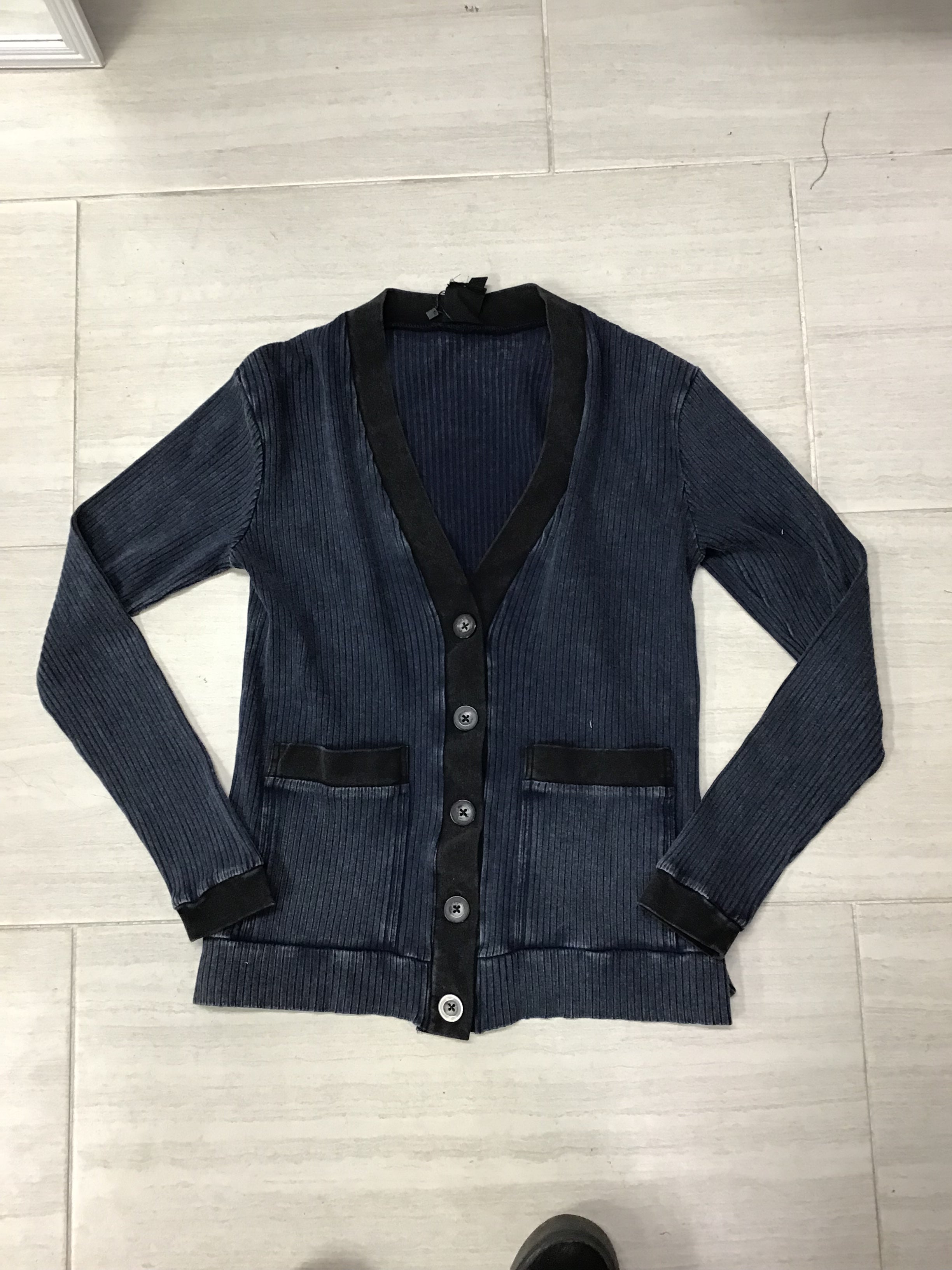 Ribbed Mineral Wash Contrast Cardigan