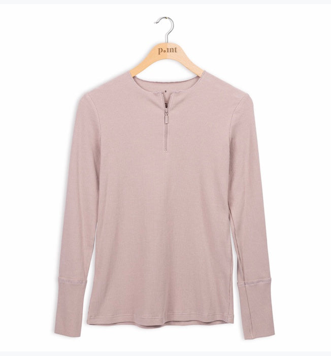 Point Ribbed Zip Top