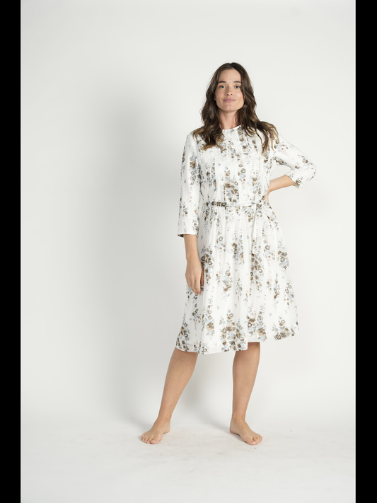 Ivory Flower Print Tier Dress