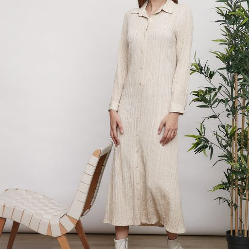 Oatmeal Buttoned Down Textured Dress