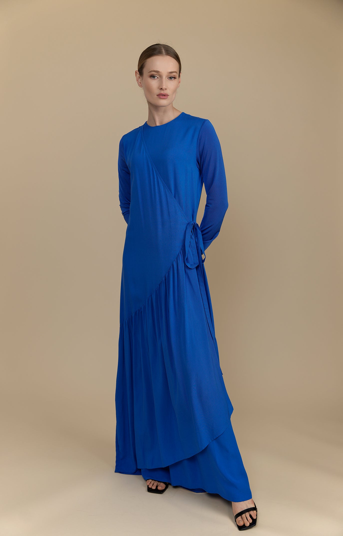 GATHERED WRAP DRESS
