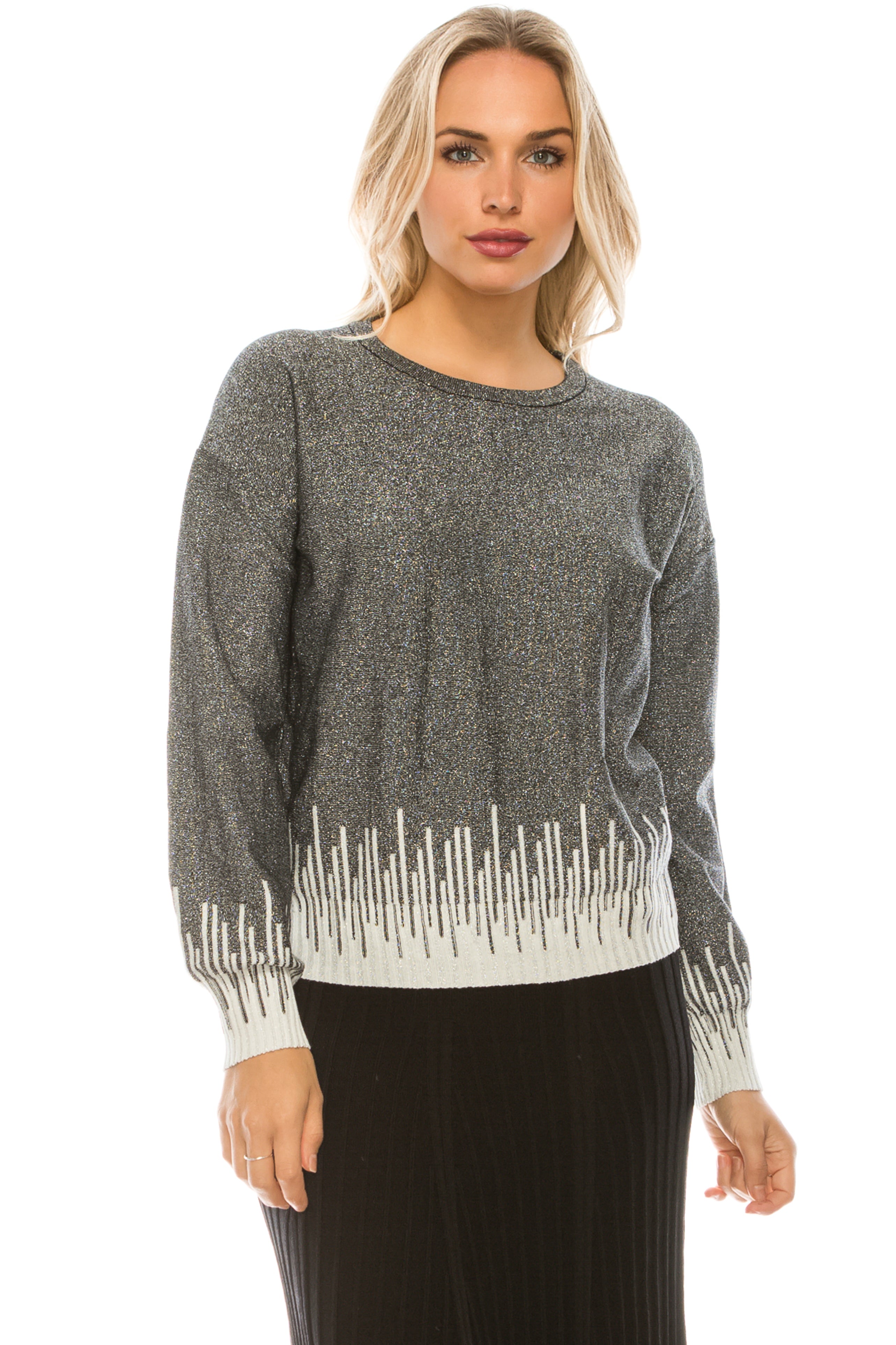 Shimmer White Contrast Sweater