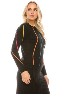 Multi Color Striped Stitch Fringe Sweater