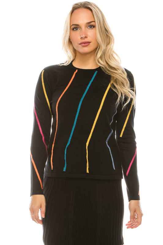 Multi Color Striped Stitch Fringe Sweater