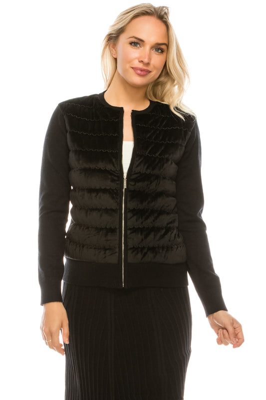 Velvet Padded Puff Front Zip Jacket