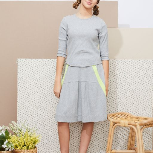 Gray Ribbed Skirt with Neon Trim