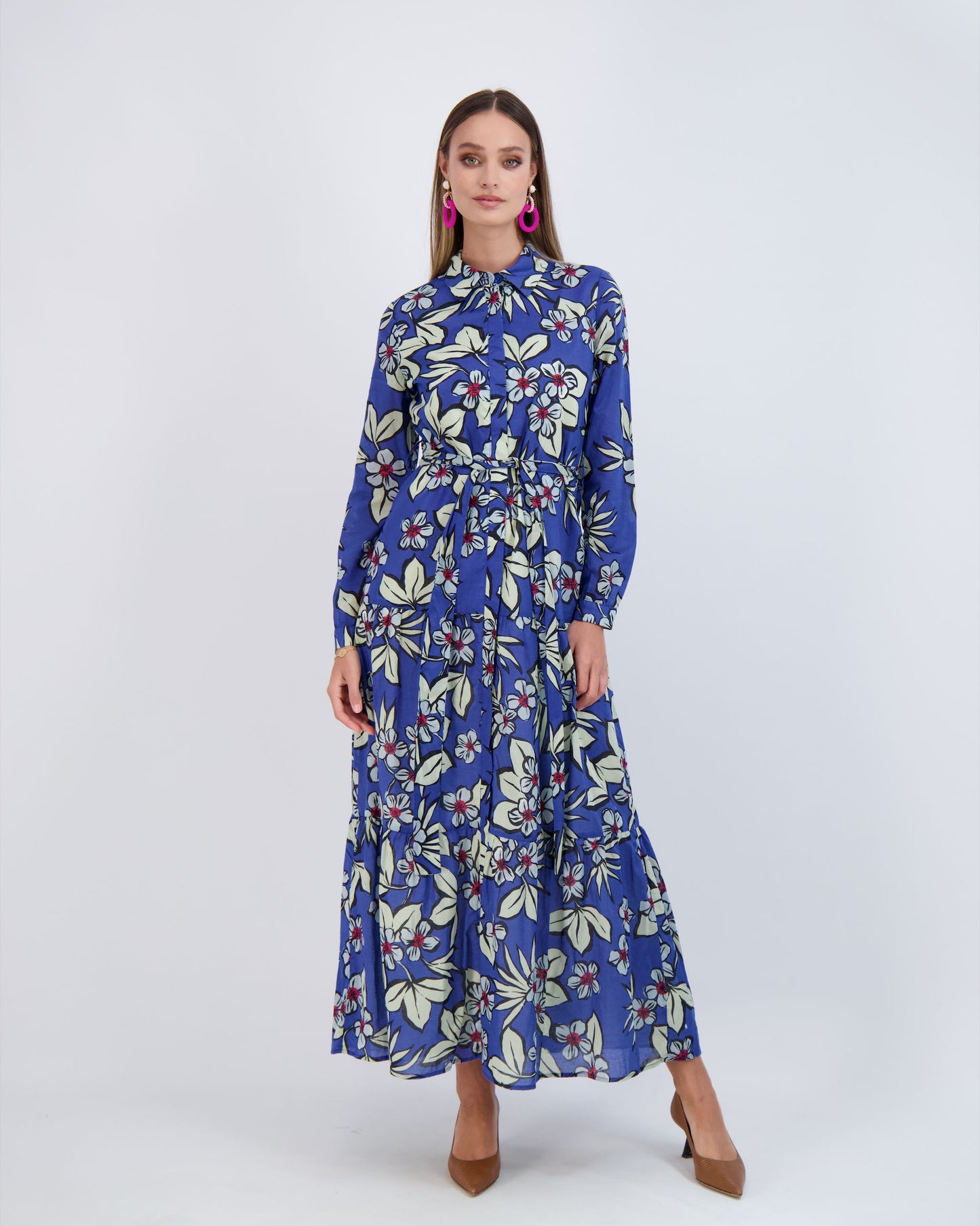 Royal Floral Dress With Belt