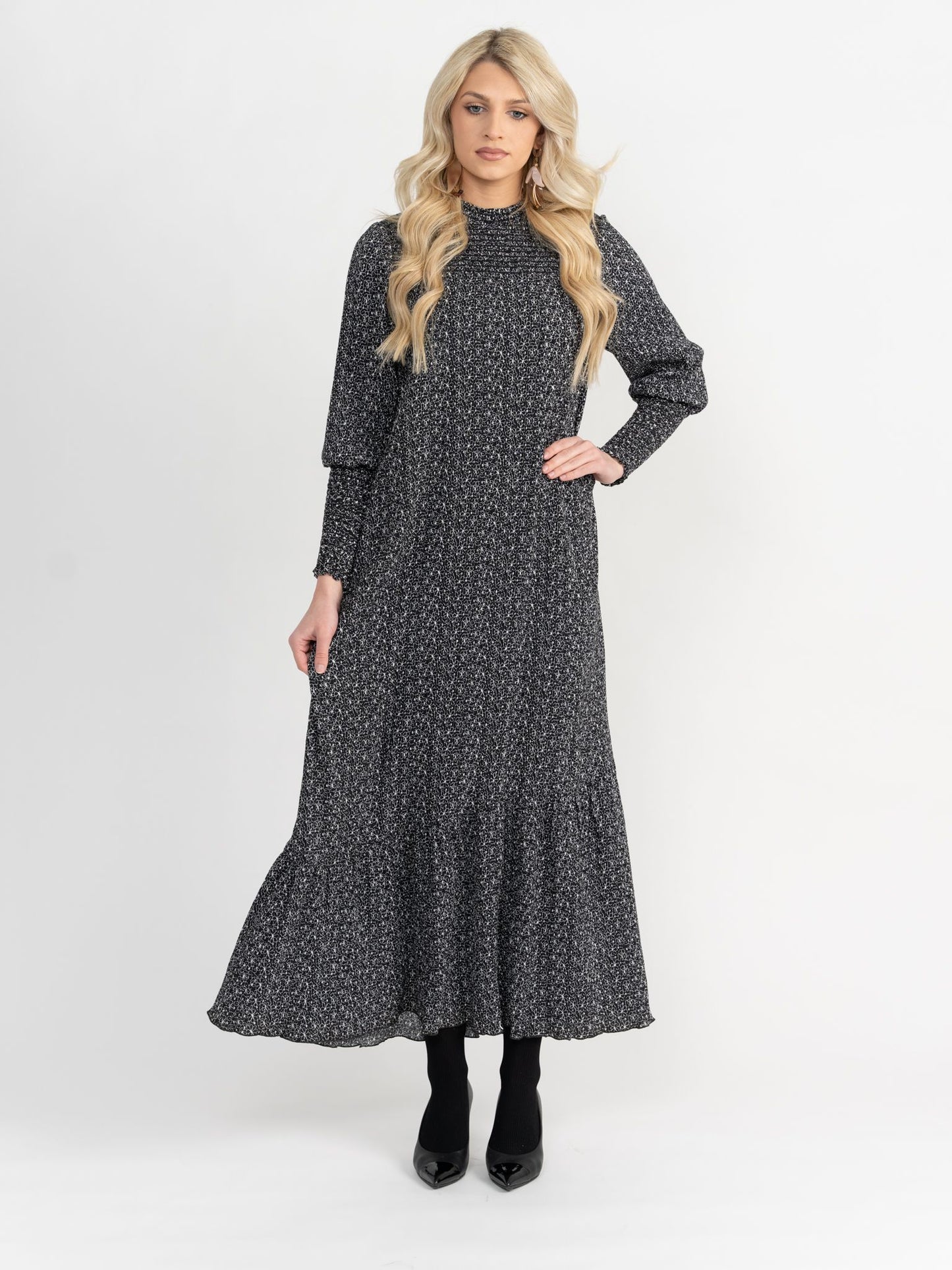 Smock Pleated Ruffle Dress