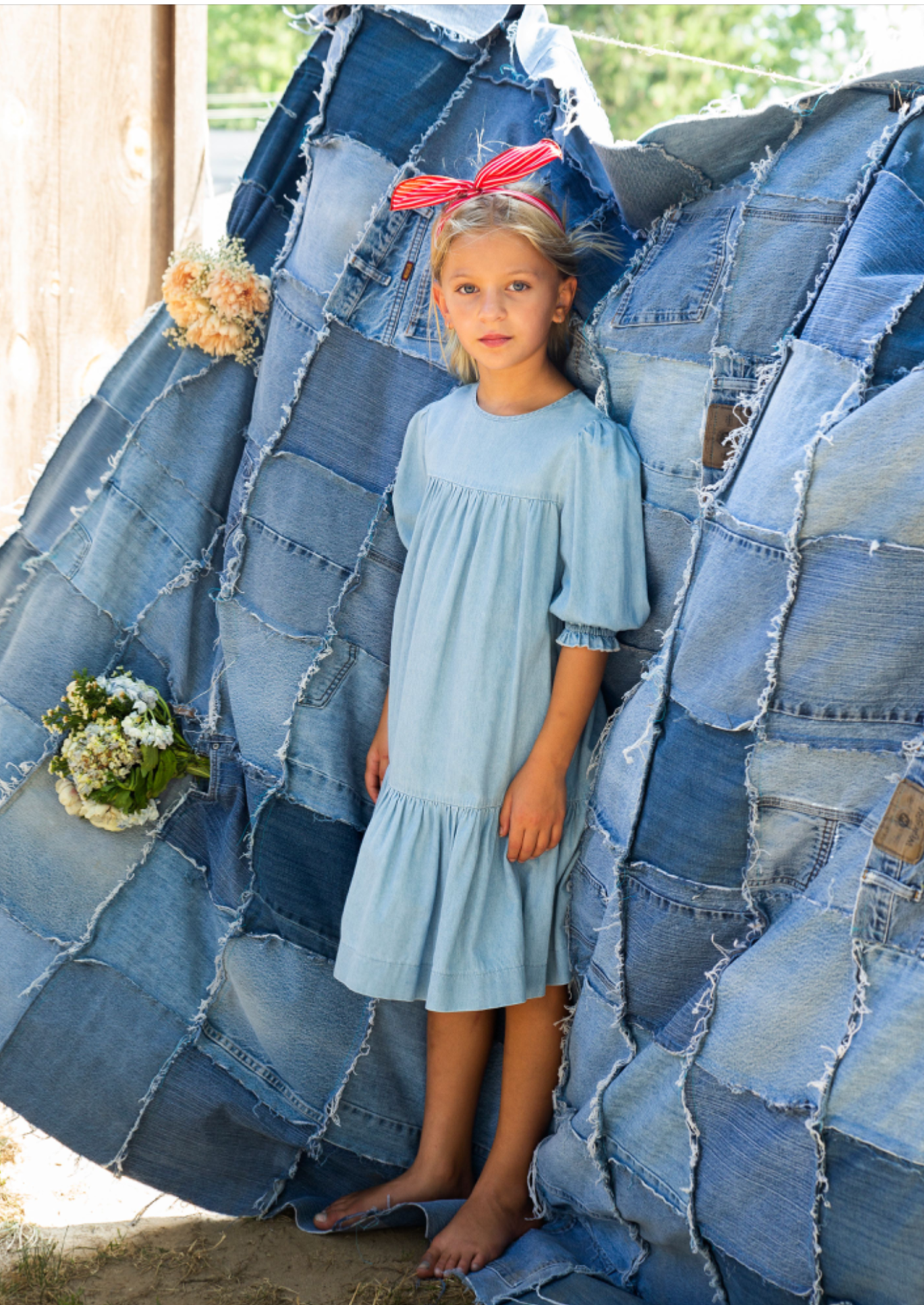 GIRLS DENIM TIERED DRESS