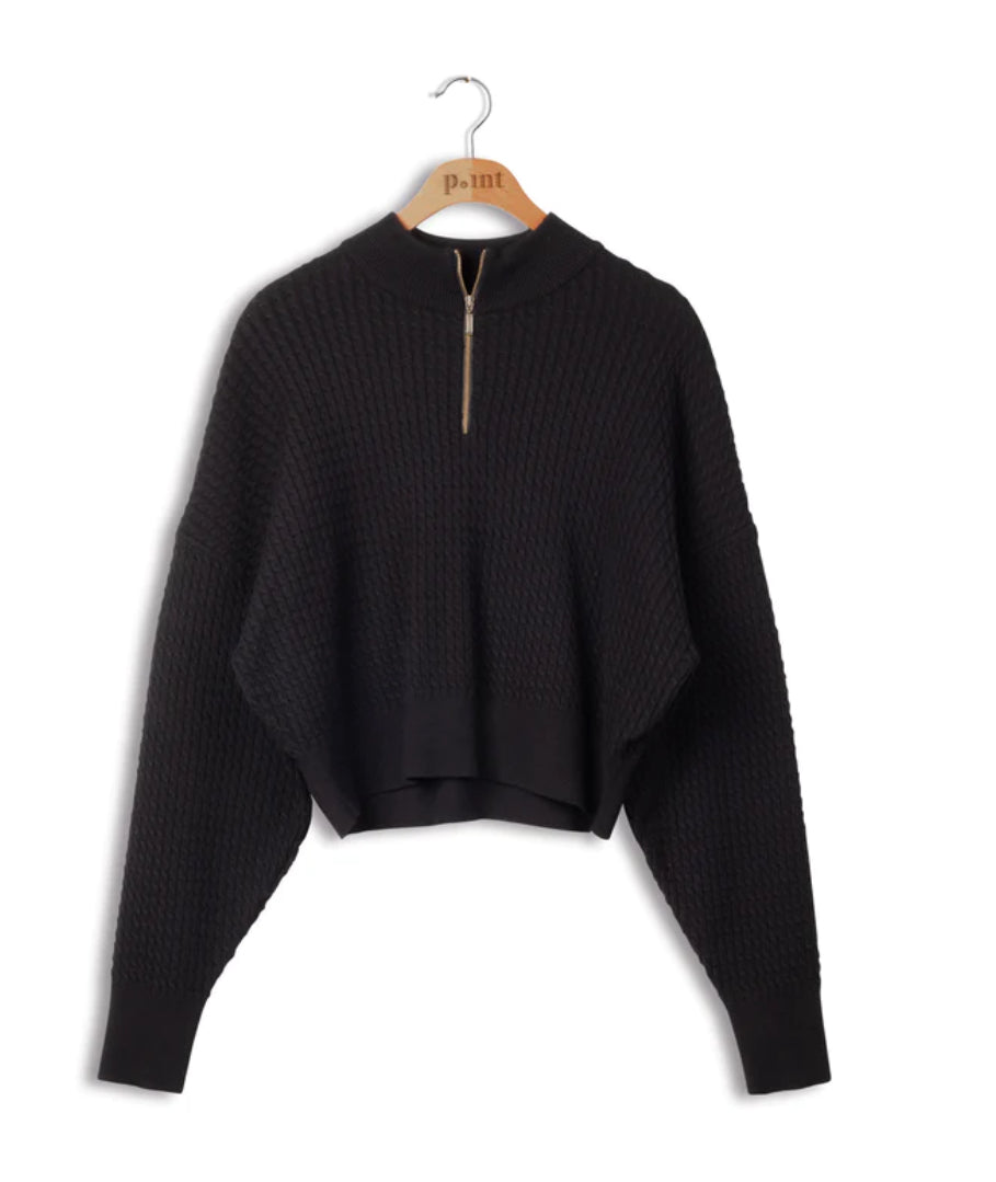 Point Cable Knit Zip Sweater