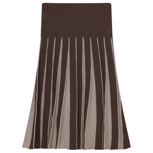 Pleated Contrast Rib Skirt- Dark Chocolate
