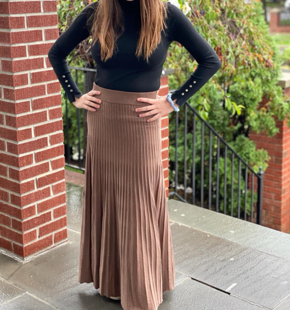 Pleated Knit Maxi Skirt