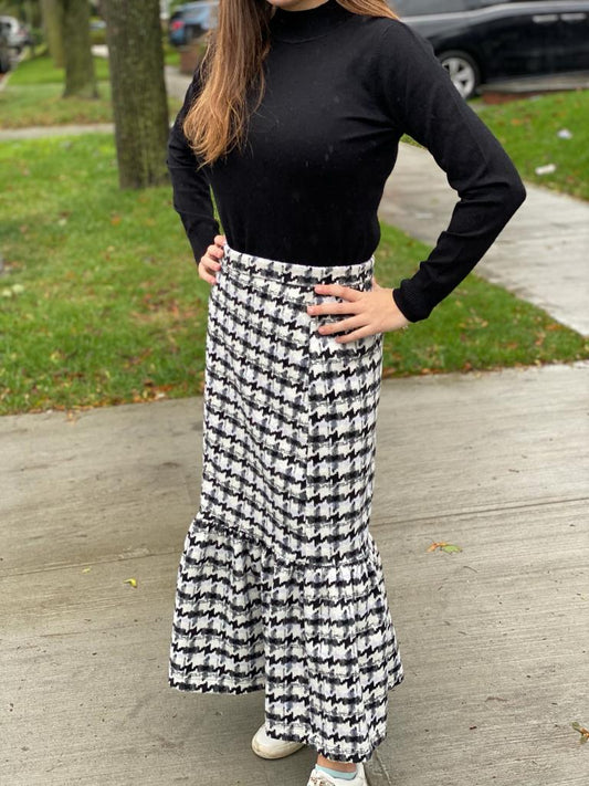 Houndstooth Ruffle Midi