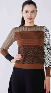 Brown Patterned Knit Top