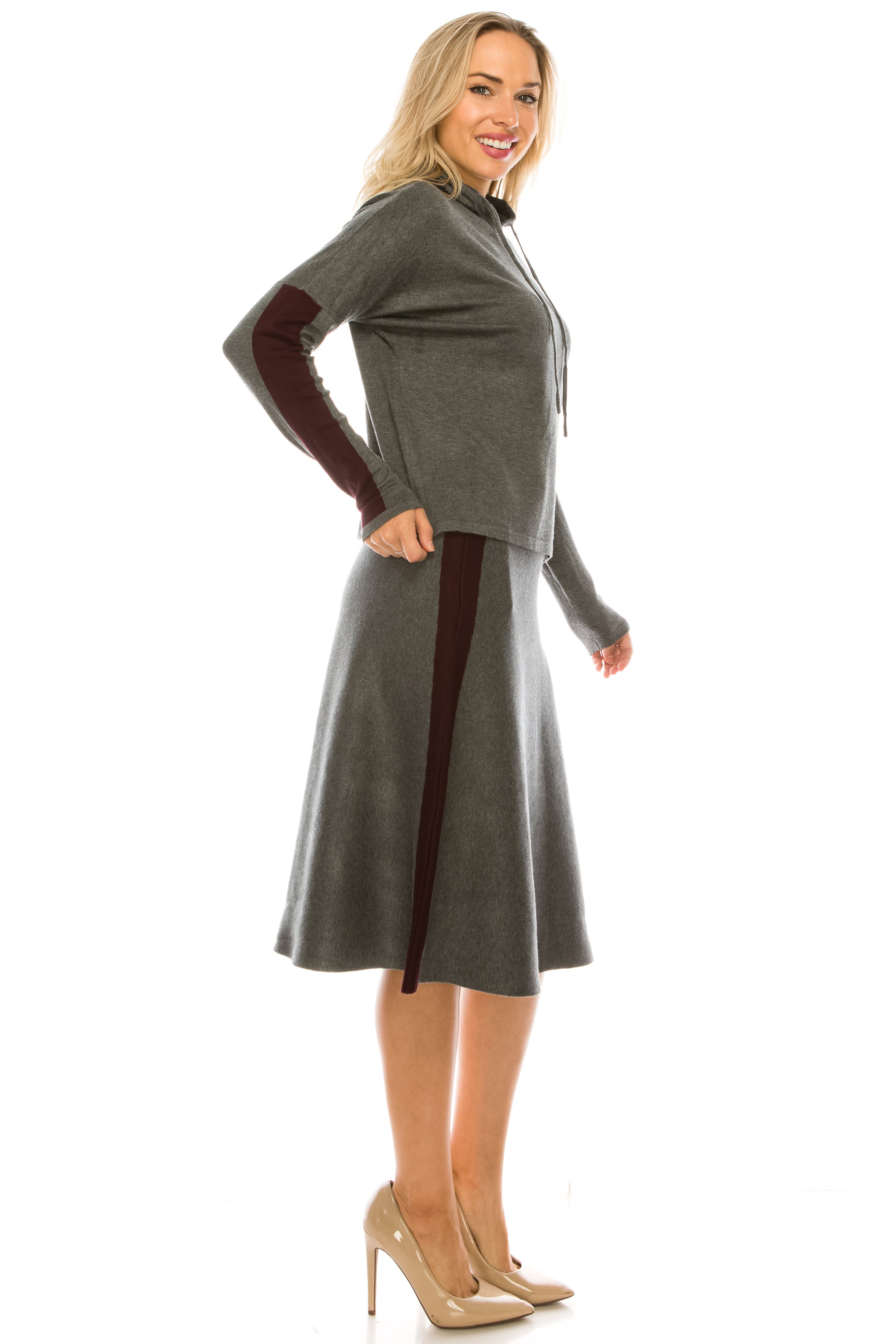 Side Stripe Knit Skirt - Set