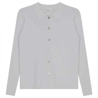 RIBBED KNIT COLLARED SHIRT