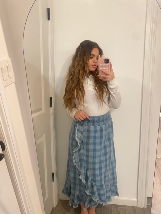 PLAID DENIM SKIRT