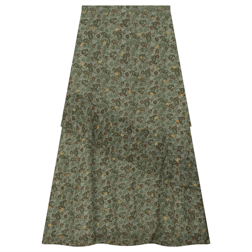 GREEN FLORAL DIAGNOAL RUFFLED SKIRT